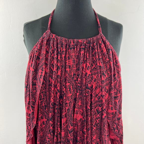 FREE PEOPLE Burgundy Blouse Viscose Asymmetric Printed Back Double Dutch S Small - Picture 2 of 8
